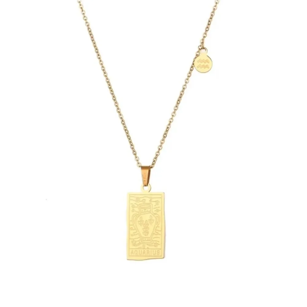 Aquarius Zodiac Horoscope Sign Tarot Gold Plated Pendant Necklace